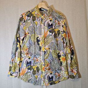 J McGlaughlin Womens Button Up Floral Toucan Tropical Art Artsy Small